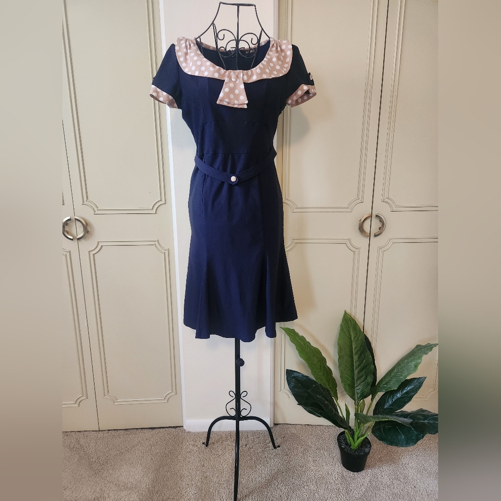 Miusol Navy Dress with Polka Dot Details